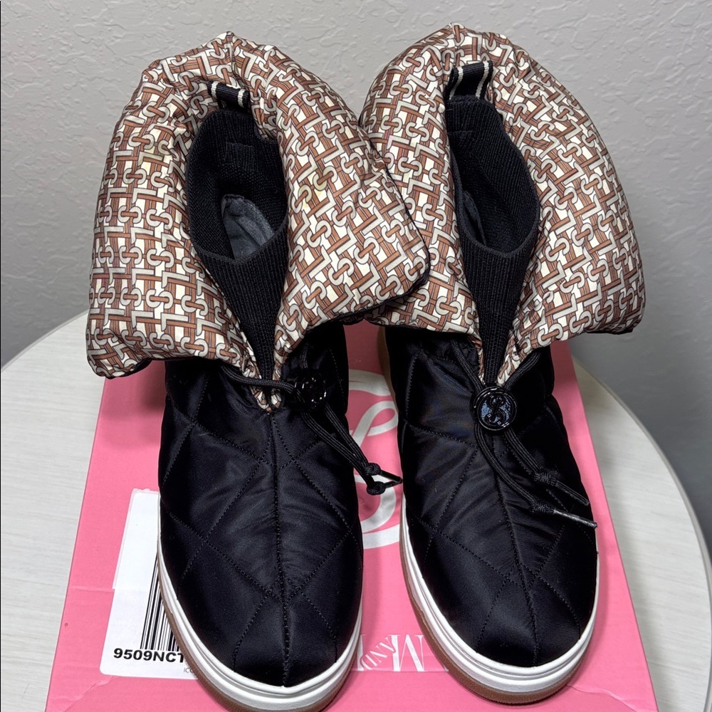 Sam & Libby Cruz Fold Over Puffer Bootie Black and Tan Patterned.NWBox Size 7 - Picture 7 of 8